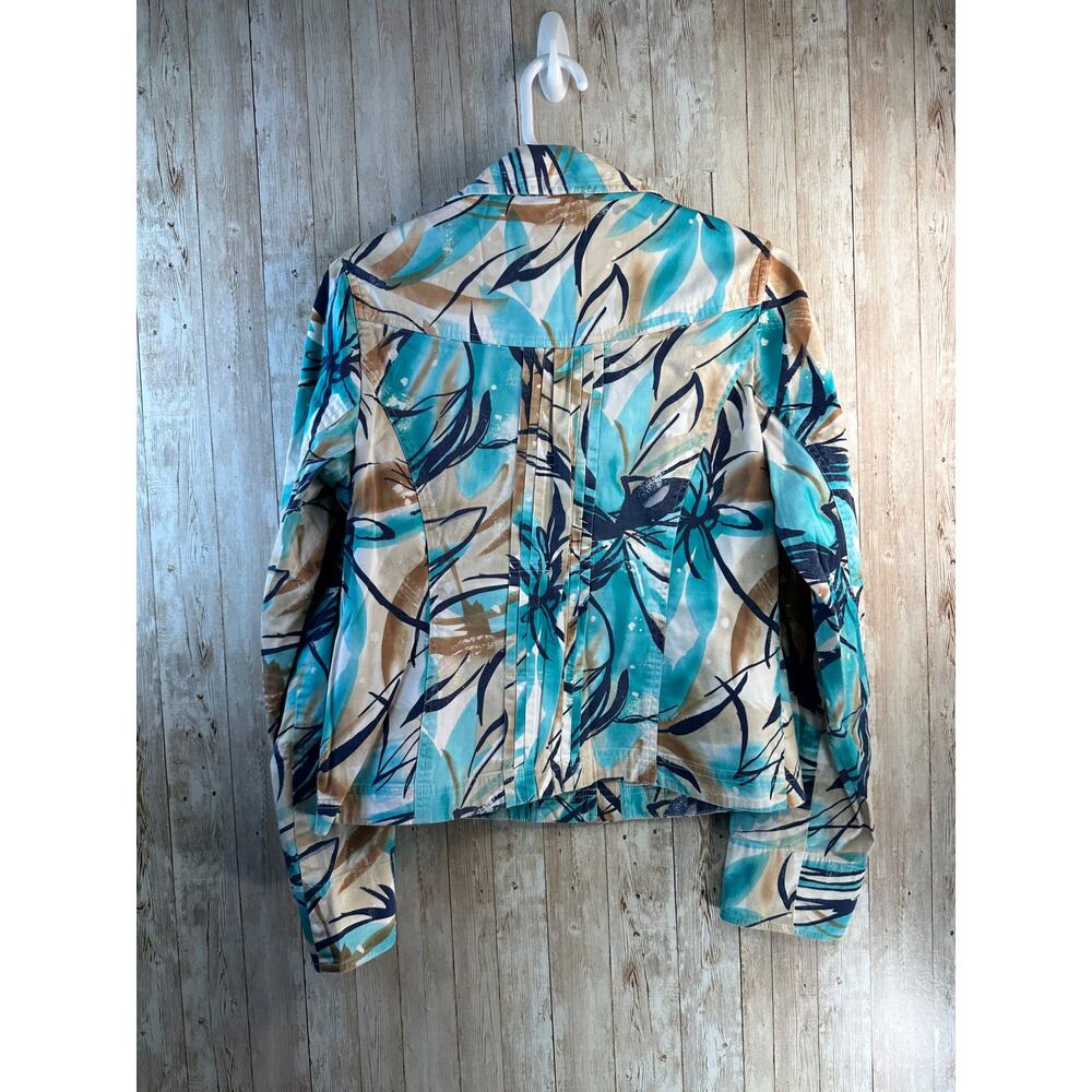 Coldwater Creek Blazer Jacket Womens 6 Turquoise Printed Pleated Front Stretch - Picture 2 of 11